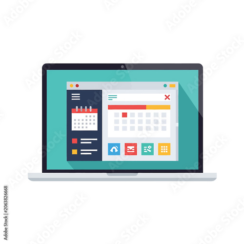 Laptop with calendar on screen display.