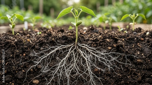 Fresh Seedling Emerging from Dark Soil With Vibrant Green Leaves