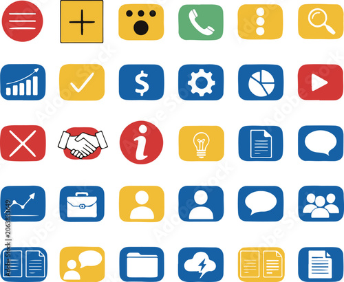 Colorful Flat Web and Mobile Application Icons Set Isolated on White Background