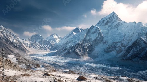 Majestic snowy mountain range in winter