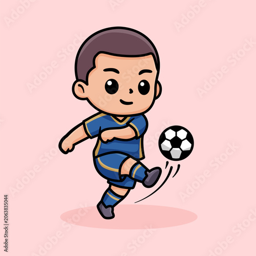 Cute Chibi Boy Kicking Soccer Ball Illustration