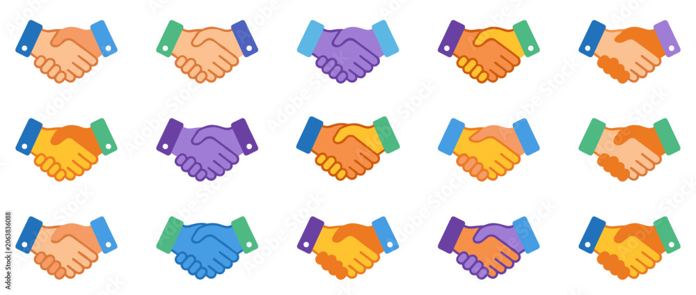 Fototapeta premium Colorful handshake between two hands in vibrant colors.