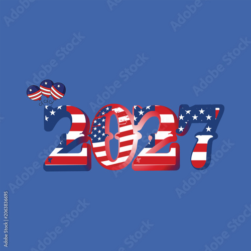 American flag pattern numbers, 2027 USA typography, patriotic vector, red white blue illustration