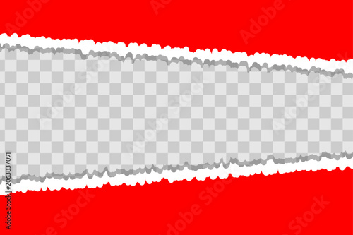 Torn paper edges with transparent center section against a red background vector illustration ripped tear edge fragment