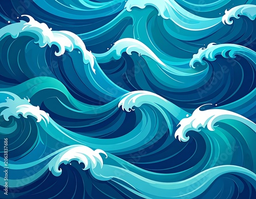 Ocean waves crashing blue water surface.