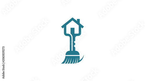Obraz na plátně Teal house key icon on brush.