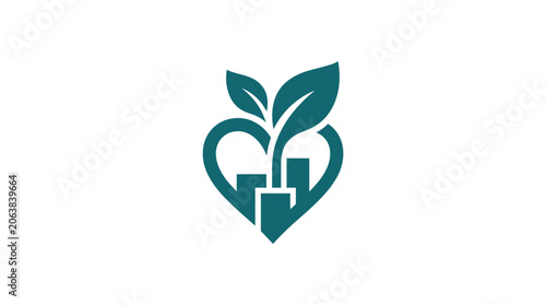 Foto Green leafy heart eco symbol logo.