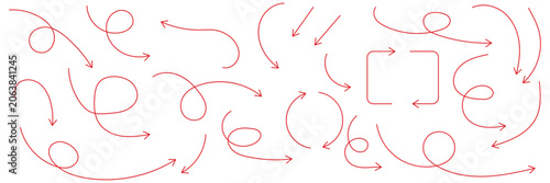 Hand Drawn Arrow Collection Doodle Direction Bundle. doodle arrow vector collection with hand drawn curved arrows, sketch direction signs, swirly arrows. doodle line arrow set. curly arrow. EPS 10. 