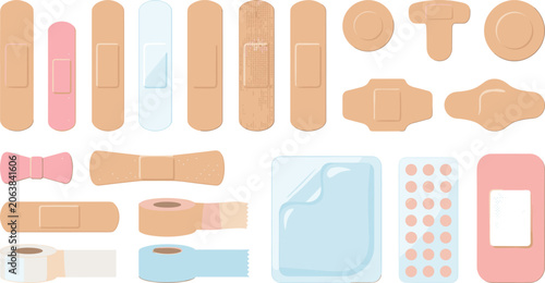 Canvastavla Adhesive Bandage and Medical Plaster Vector Graphic Set featuring Diverse Shapes