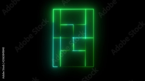 tennis court icon animation .futuristic digital icon video of a high-tech tennis court on black background