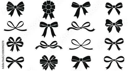 Schilderij op canvas Collection of decorative ribbon bows in black silhouette style isolated on a whi