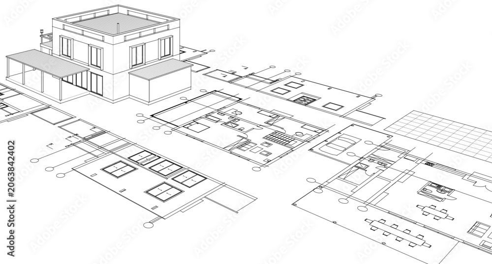 Fototapeta premium residential house architectural sketch 3d illustration