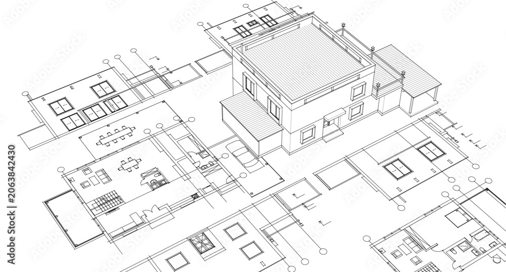 Fototapeta premium residential house architectural sketch 3d illustration
