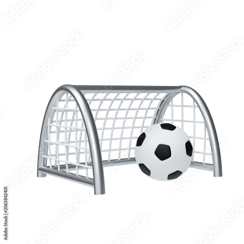 3D render soccer goal net and ball for sports championship concept
