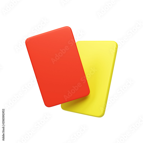 3D illustration of soccer red and yellow referee cards for penalty and warning