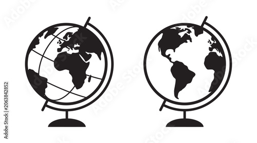 Fotografie Two Black Globe Silhouettes On White Background Silhouette
