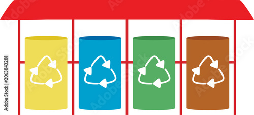 Colored containers for waste sorting. Environmental awareness. Recycling bins. Vector flat cartoon clip art.