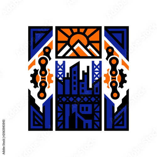 Abstract geometric illustration of urban and natural elements