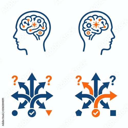 Conceptual illustration of brain activity and complex decision-making