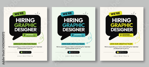 We Are Hiring Graphic Designer Post Template Vector Illustration, Job Vacancy Recruitment Flyer for Creative Agency, Social media post design