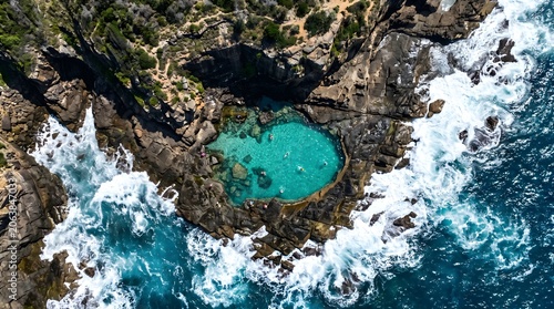 Natural Ocean Rock Pool on Australian Coastline with Turquoise Water