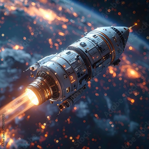 Space Rocket Launching into Galaxy Orbit.