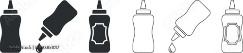 Condiment squeeze bottle set with drop icon variations