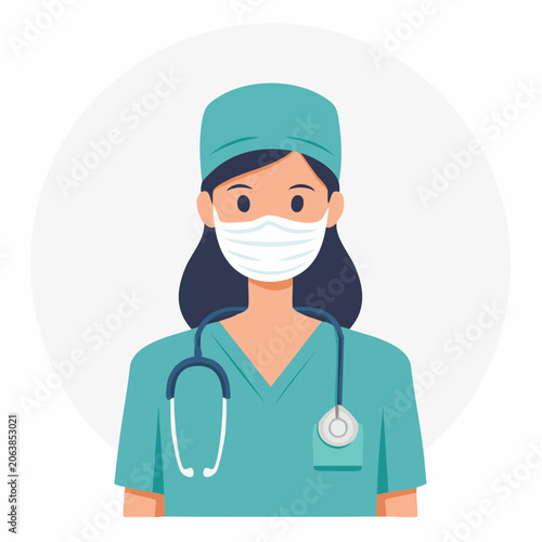 Female Doctor Wearing Surgical Mask and Stethoscope