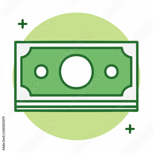 Green banknote icon with circles and plus signs