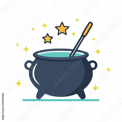 Witch's Cauldron with Magic Potion and Stars
