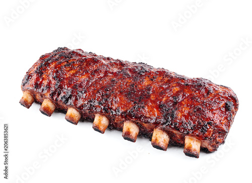 Very tasty fried pork ribs isolated on a white background