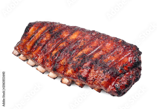 Very tasty fried pork ribs isolated on a white background