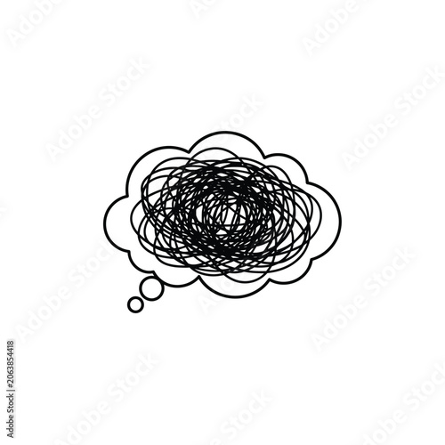 Confused thought bubble with scribbled lines inside.