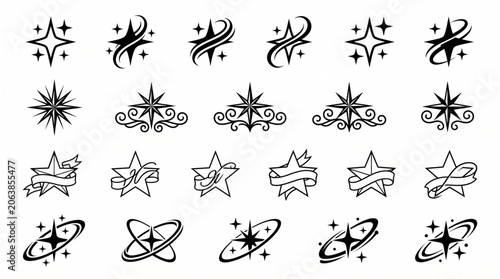 A collection of various star and celestial body illustrations are displayed.