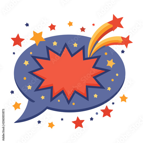 Cartoon speech bubble with stars and sparkles