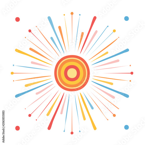 Colorful burst illustration with vibrant lines and dots