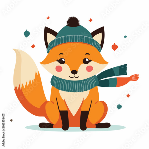 Cute Fox Wearing a Winter Hat and Scarf