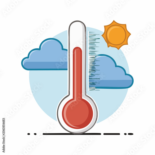 Thermometer with Sun and Clouds