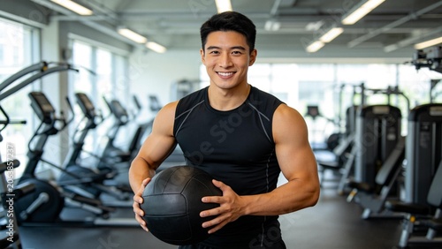 Man holding medicine ball in gym