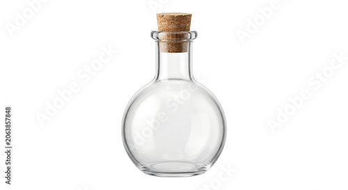 Fotografie Empty round glass bottle with a cork stopper