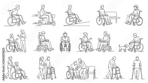 Accessible Wheelchair Mobility Set One Line Vector SVG Collection