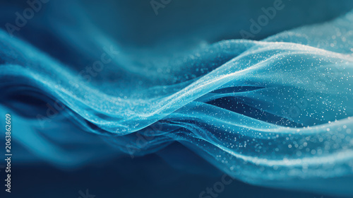 Serene abstract blue background showing flowing wave motion. Cool, cold air effect with luminous wind blur