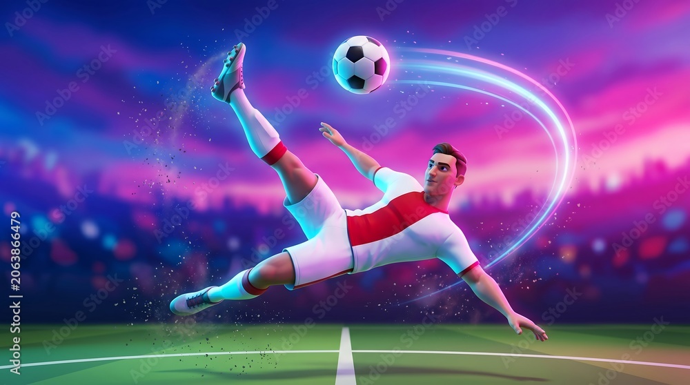 Naklejka premium Spectacular Bicycle Kick With Bright Stadium Energy Trails