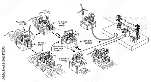 Quadro em tela Offshore wave and wind renewable energy generation system converting kinetic pow