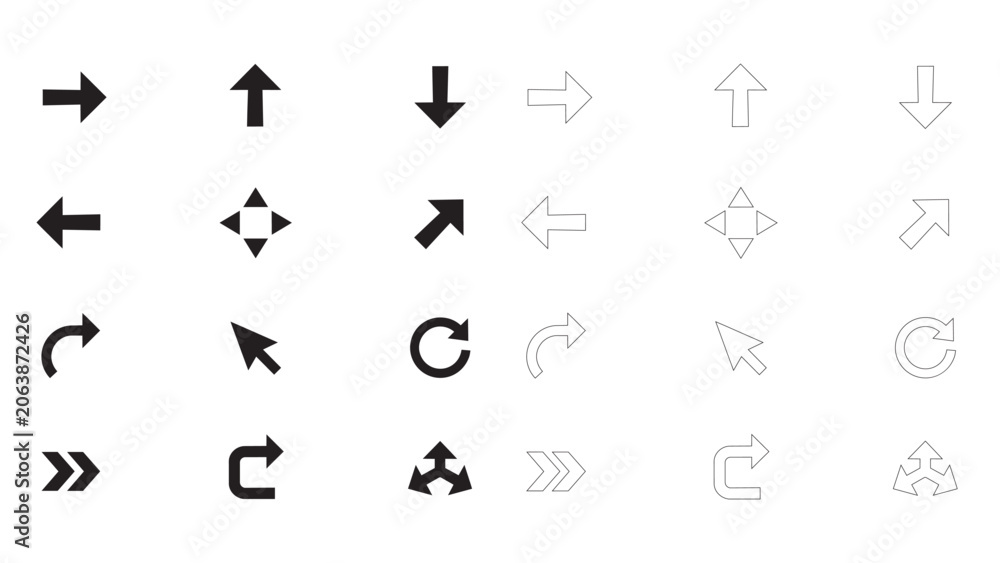 Fototapeta premium Arrow signs and cursor indicators for user interface software development design project.