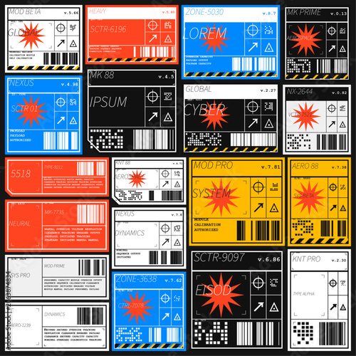 Tag for a UI HUD Warning Sticker in a Retro Futuristic Industrial Label Frame Interface Decal