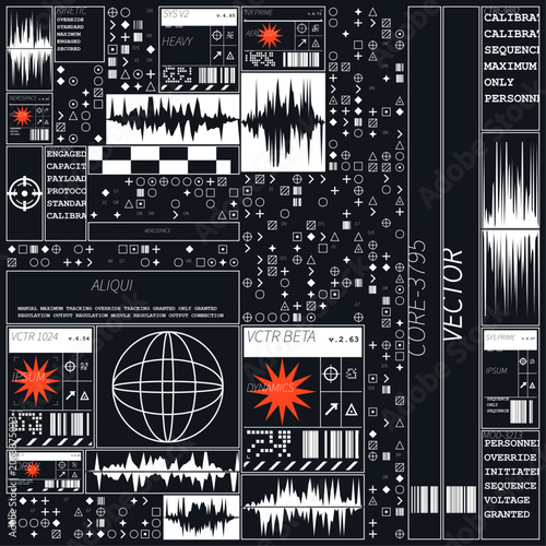 Dashboard of a Retro Futuristic Industrial Radar with a HUD UI Interface Dark Panel Waveform Screen