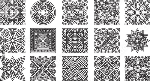 Canvas-taulu Hand Drawn Celtic Knot Ornaments and Vintage Geometric Interlocking Shapes Set