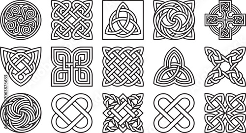 Canvas-taulu Hand Drawn Celtic Knot Ornaments and Traditional Triquetra Cross Shapes Set