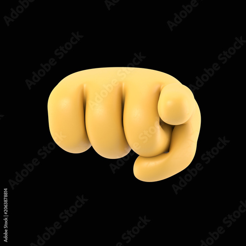 Cartoon Gesture Icon Mockup.Close-up Of Human Hand Pointing,3D rendering on black Screen for footage and clipping path.